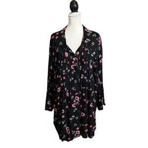 Woman Within Blouse Plus Size 5X 38/40 Black Multicolor Floral V Neck Rayon